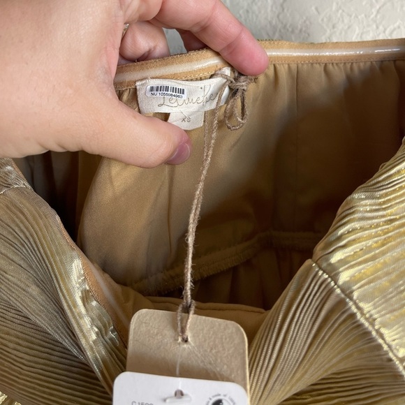 Anthropologie Let Me Be Gold Foil Pleated Strapless Midi Dress Size XS NWT - Picture 8 of 13